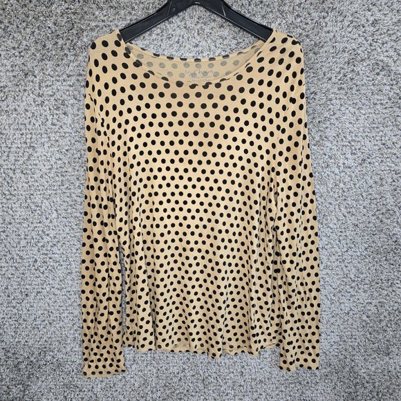 Chico's Tops - Chicos Top Womens 2 US Large Beige Polka Dot Long Sleeve Stretch Rayon Ladies